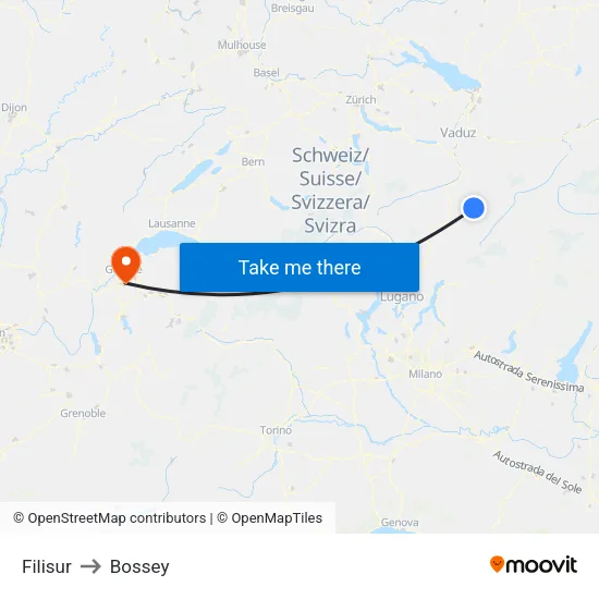 Filisur to Bossey map