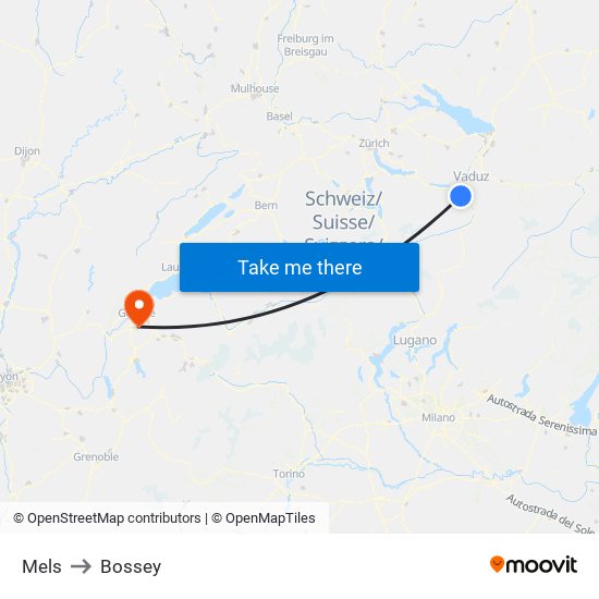 Mels to Bossey map