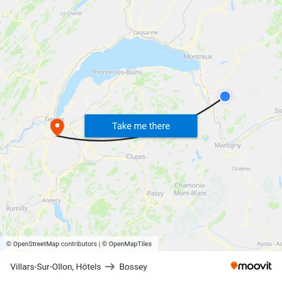 Villars-Sur-Ollon, Tennis to Bossey map