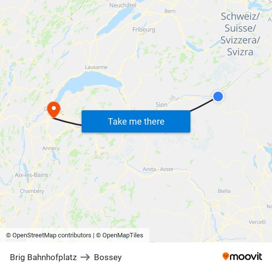 Brig Bahnhofplatz to Bossey map