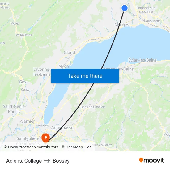 Aclens, Collège to Bossey map