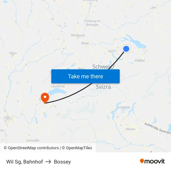 Wil Sg, Bahnhof to Bossey map