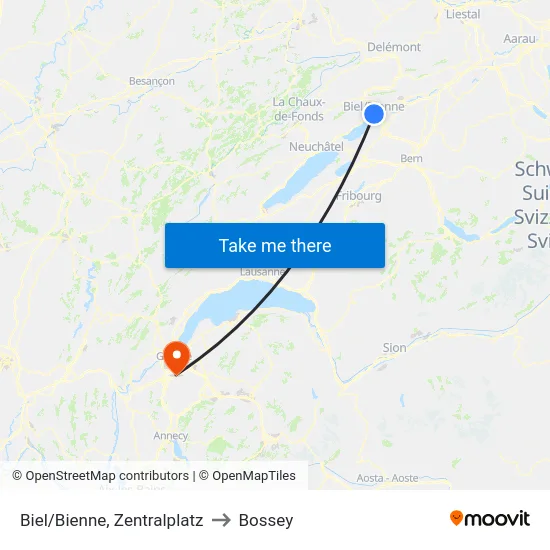 Biel/Bienne, Zentralplatz to Bossey map