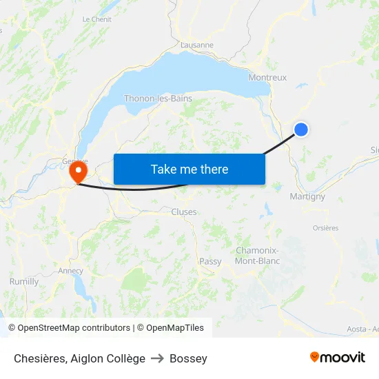 Chesières, Aiglon Collège to Bossey map