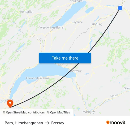 Bern, Hirschengraben to Bossey map