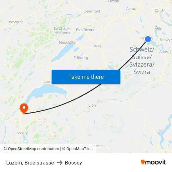 Luzern, Brüelstrasse to Bossey map