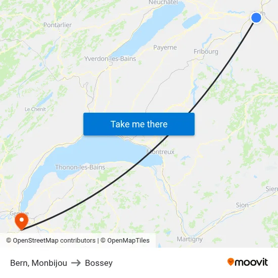 Bern, Monbijou to Bossey map