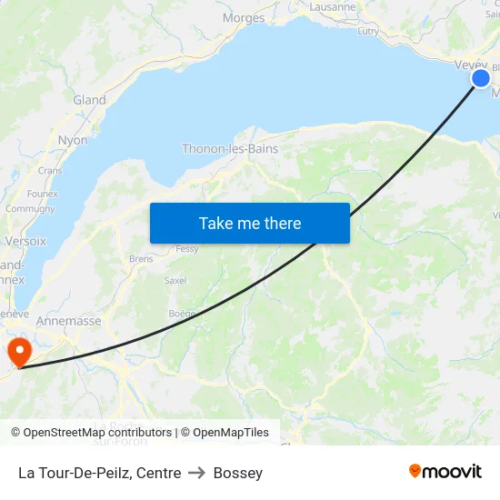 La Tour-De-Peilz, Centre to Bossey map