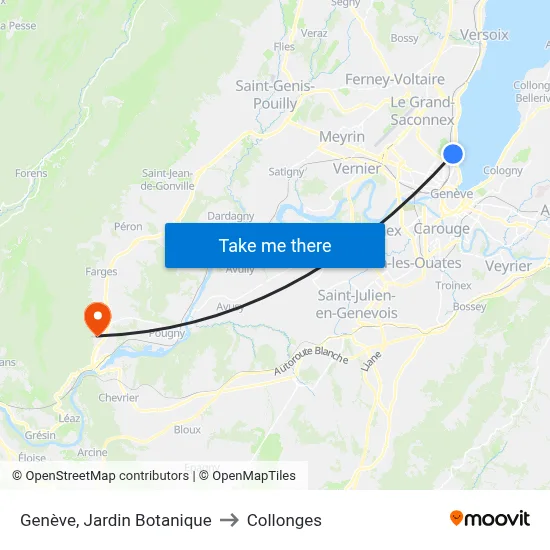 Genève, Jardin Botanique to Collonges map