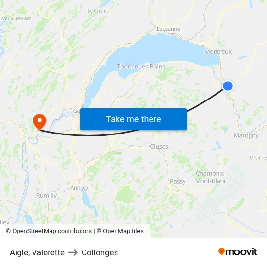 Aigle, Valerette to Collonges map