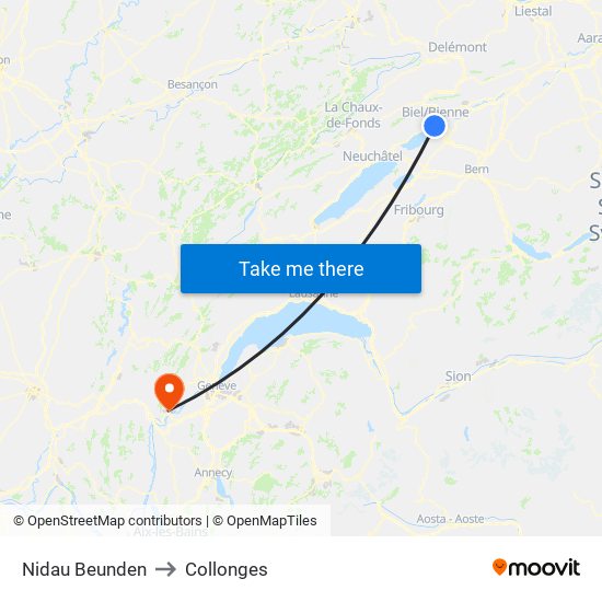 Nidau Beunden to Collonges map