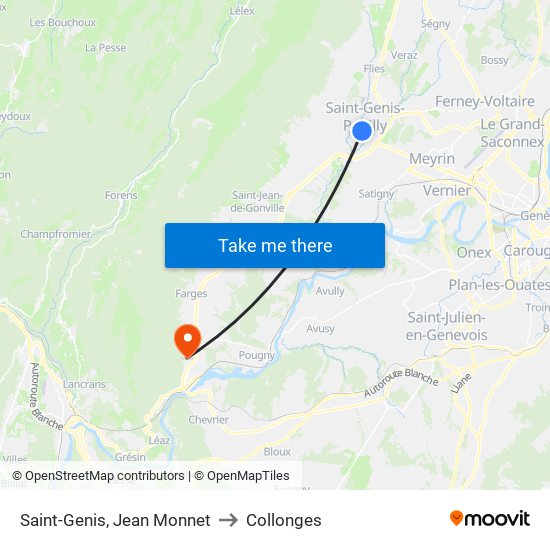 Saint-Genis, Jean Monnet to Collonges map