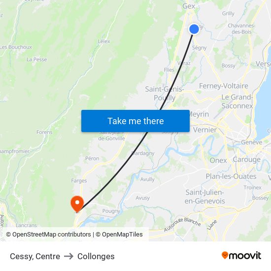 Cessy, Centre to Collonges map