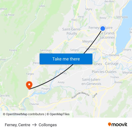 Ferney, Centre to Collonges map