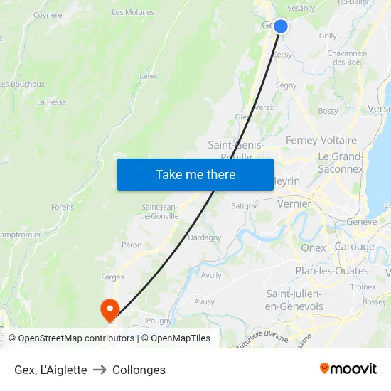 Gex, L'Aiglette to Collonges map
