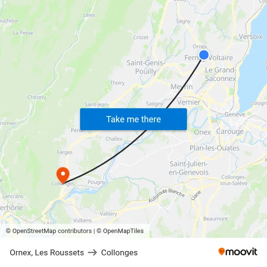Ornex, Les Roussets to Collonges map