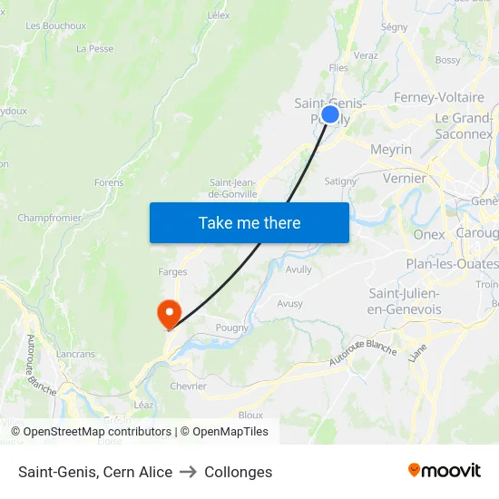 Saint-Genis, Cern Alice to Collonges map