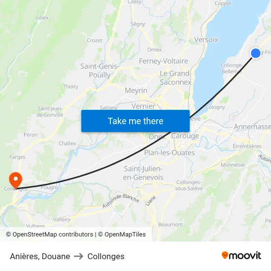 Anières, Douane to Collonges map
