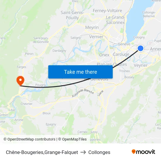 Chêne-Bougeries,Grange-Falquet to Collonges map