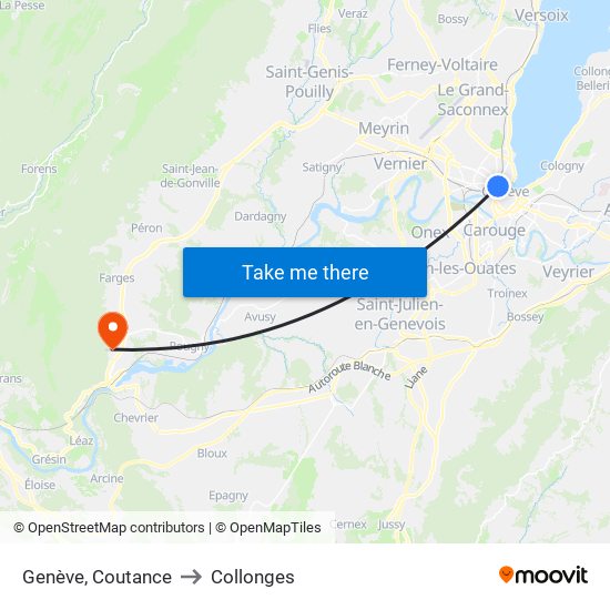 Genève, Coutance to Collonges map