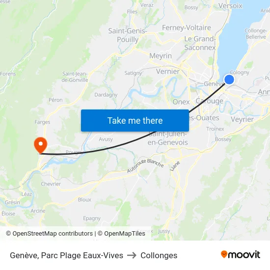 Genève, Parc Plage Eaux-Vives to Collonges map