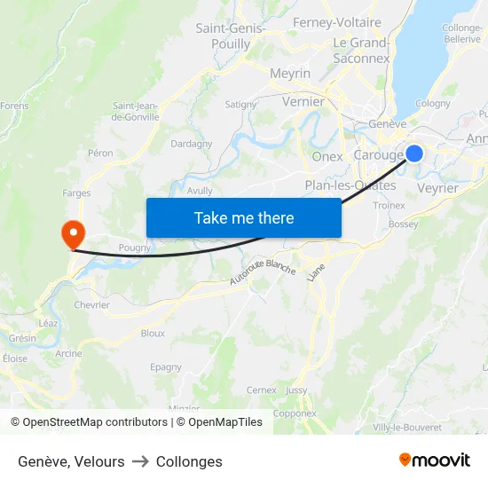 Genève, Velours to Collonges map