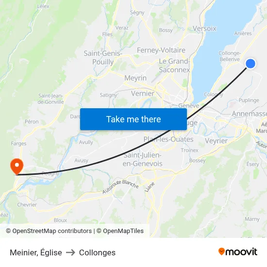 Meinier, Église to Collonges map