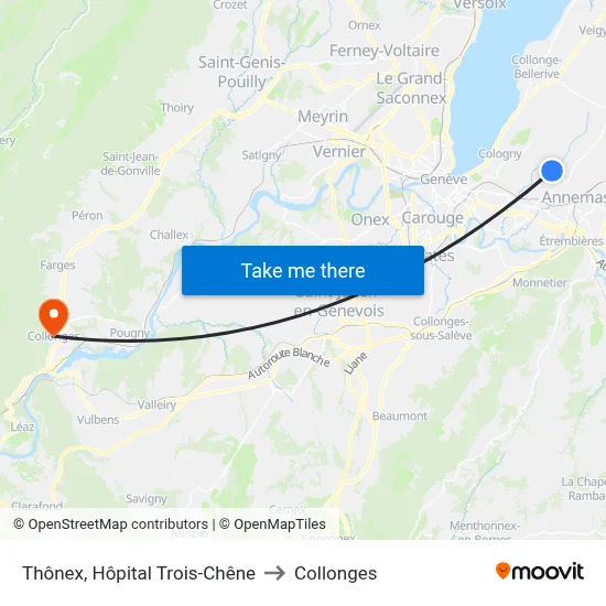 Thônex, Hôpital Trois-Chêne to Collonges map