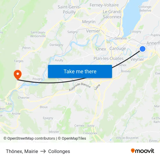Thônex, Mairie to Collonges map