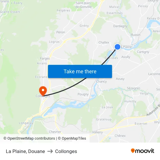 La Plaine, Douane to Collonges map
