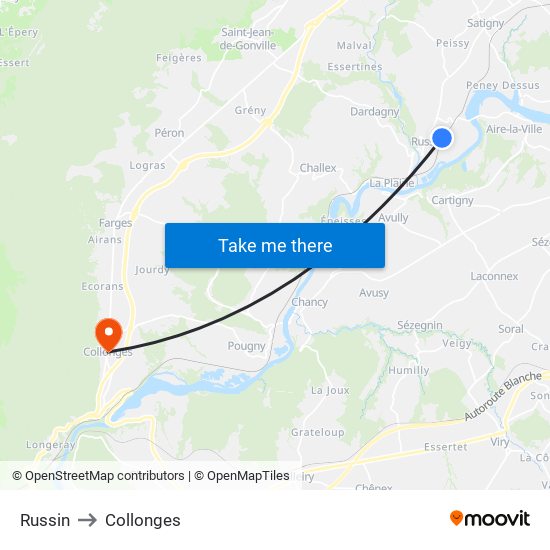 Russin to Collonges map