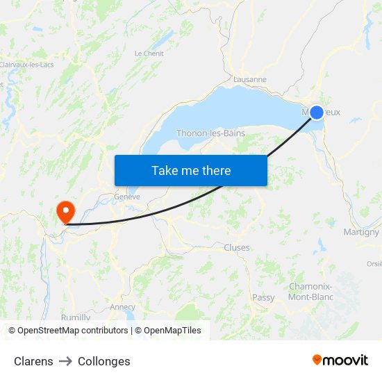 Clarens to Collonges map