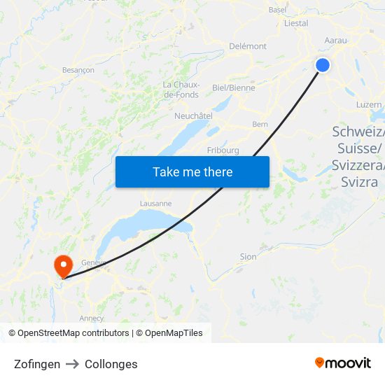 Zofingen to Collonges map