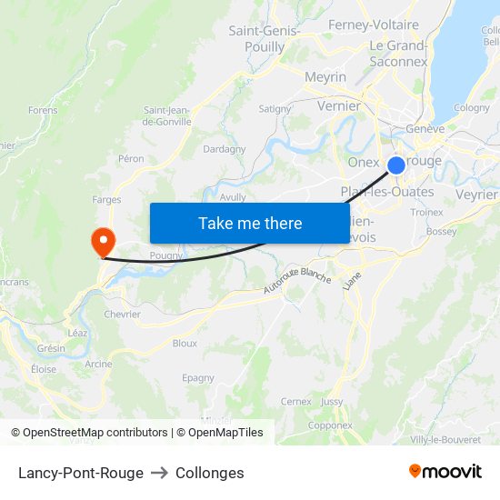 Lancy-Pont-Rouge to Collonges map