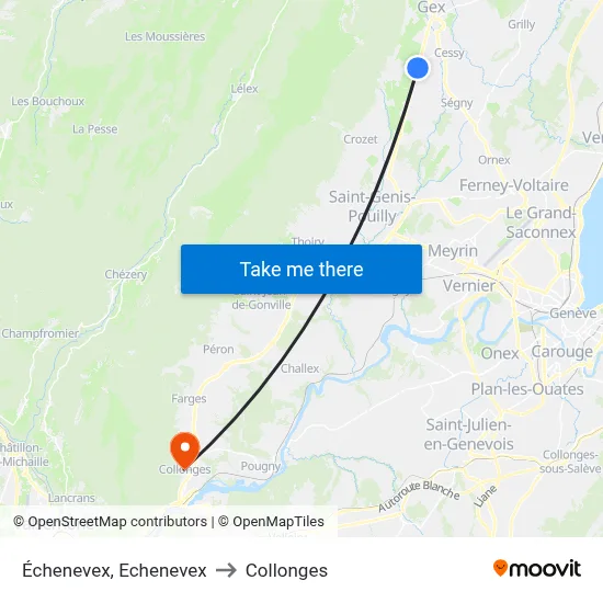 Échenevex, Echenevex to Collonges map