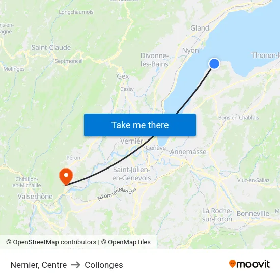 Nernier, Centre to Collonges map