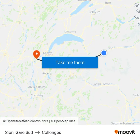 Sion, Gare Sud to Collonges map