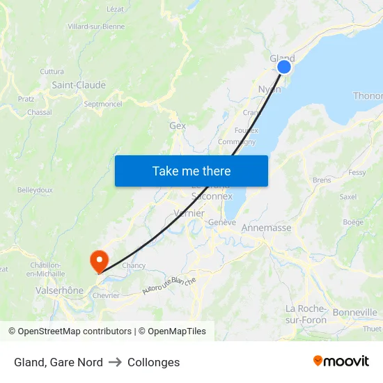 Gland, Gare Nord to Collonges map