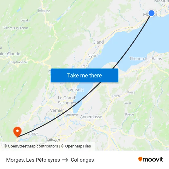 Morges, Les Pétoleyres to Collonges map