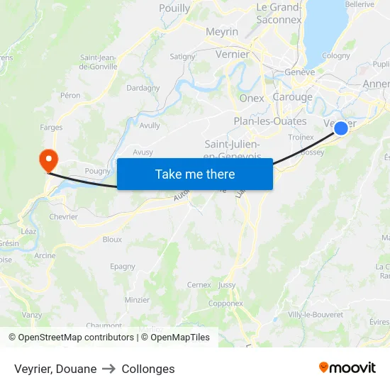 Veyrier, Douane to Collonges map