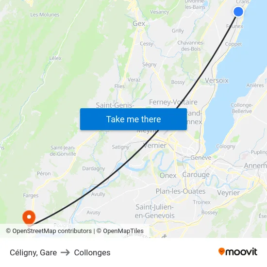 Céligny, Gare to Collonges map