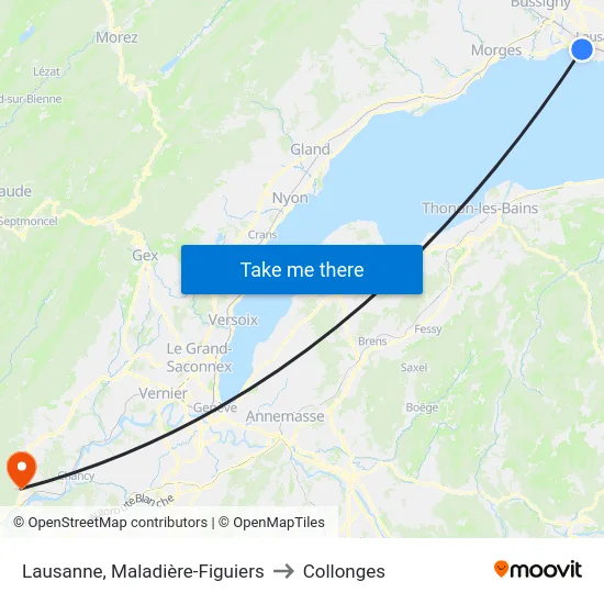 Lausanne, Maladière-Figuiers to Collonges map