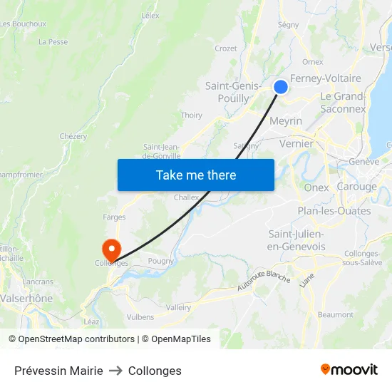 Prévessin Mairie to Collonges map