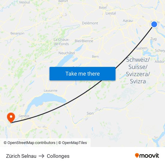Zürich Selnau to Collonges map