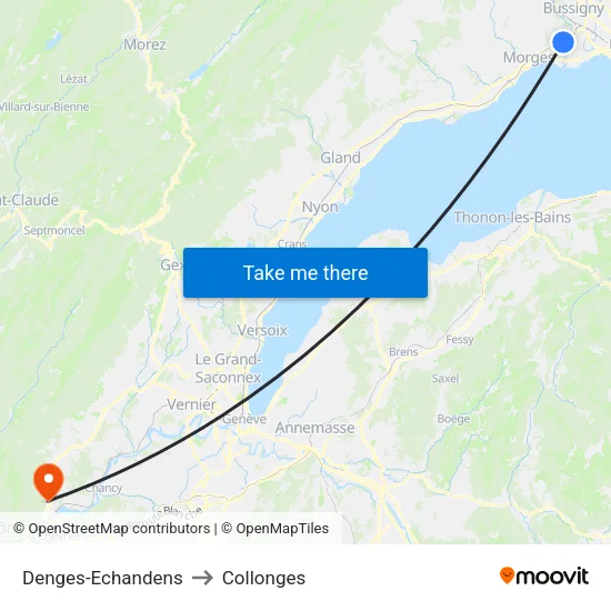 Denges-Echandens to Collonges map