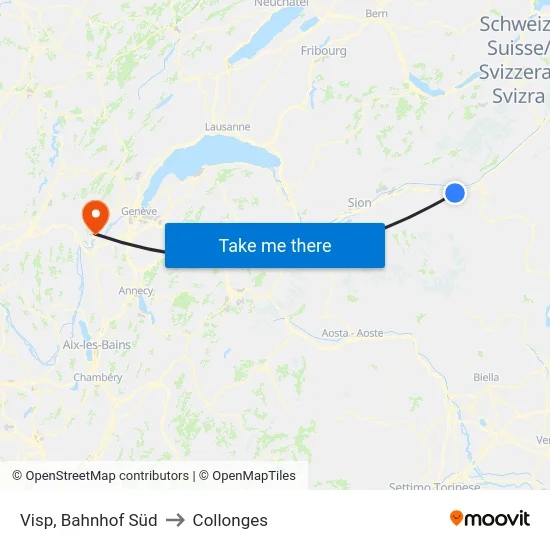 Visp, Bahnhof Süd to Collonges map