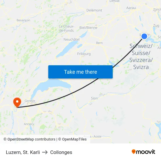 Luzern, St. Karli to Collonges map