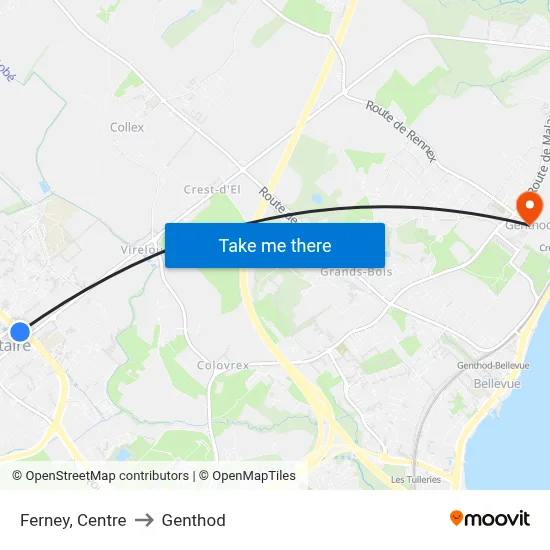 Ferney, Centre to Genthod map