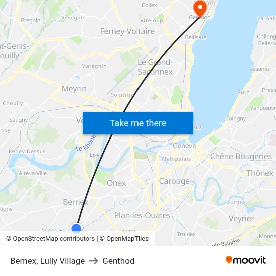 Bernex, Lully Village to Genthod map