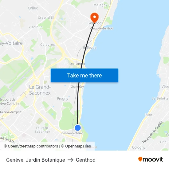 Genève, Jardin Botanique to Genthod map